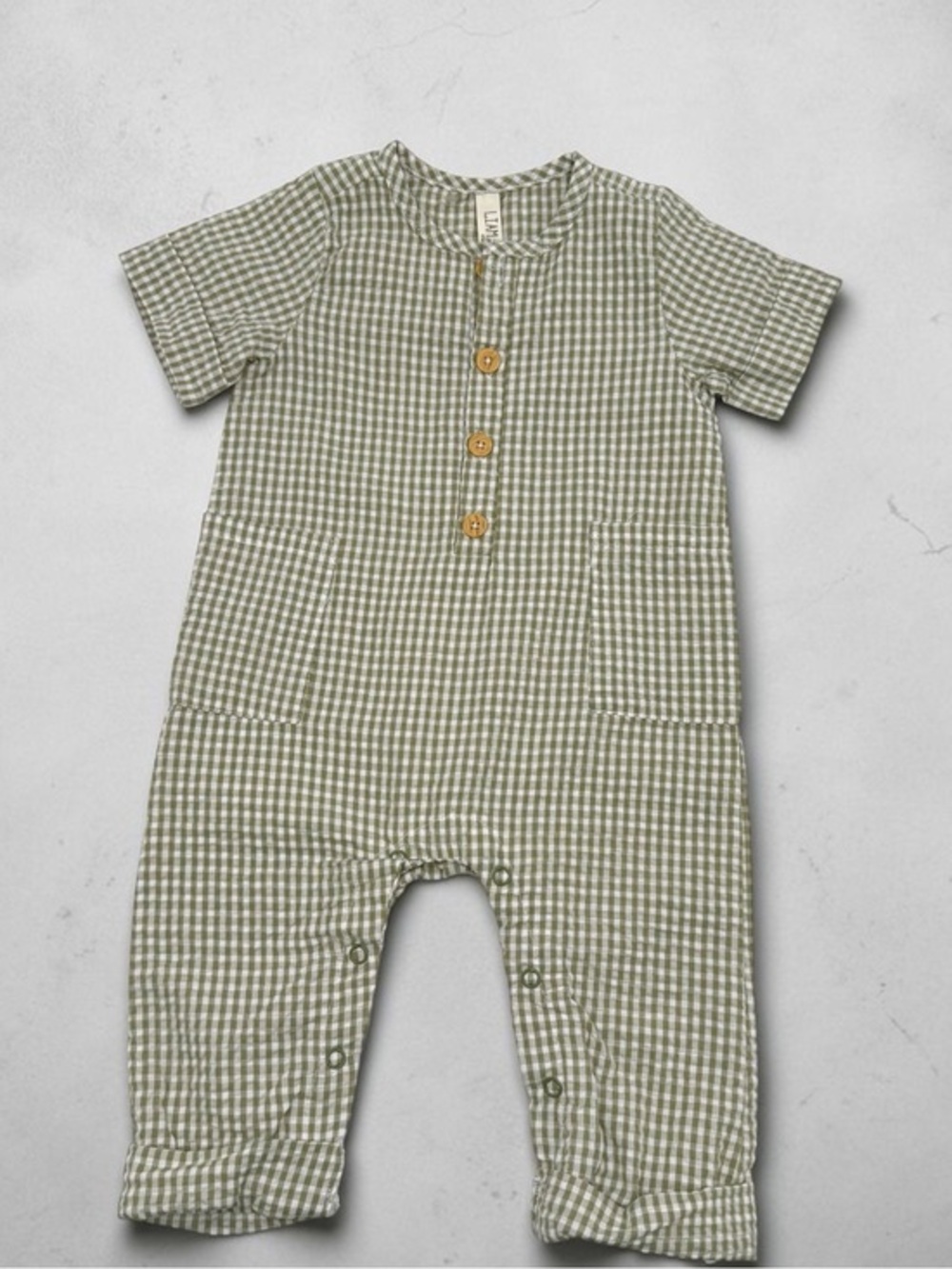 Marshalls Liam And James Sage Green Gingham One-Piece Bodysuit Baby 6-9 Months